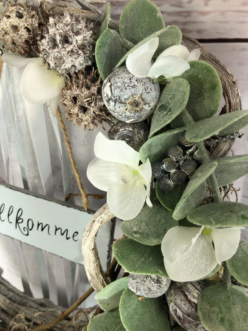 Seidenblumen Türkranz Welcome Eukalyptus – ganzjährige Türdeko