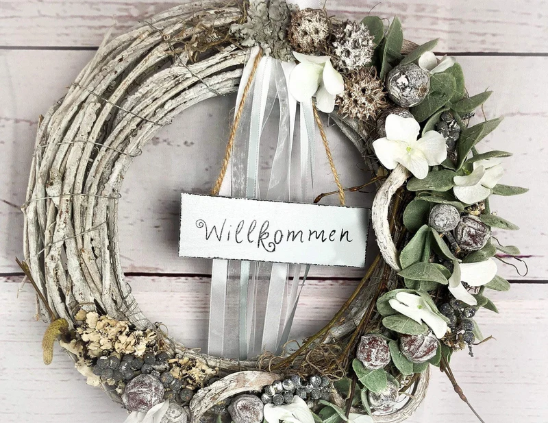 Seidenblumen Türkranz Welcome Eukalyptus – ganzjährige Türdeko