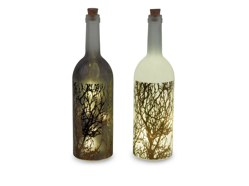 formano Satinierte Glas Deko-Flasche mit LED Licht & Timer 2er Set