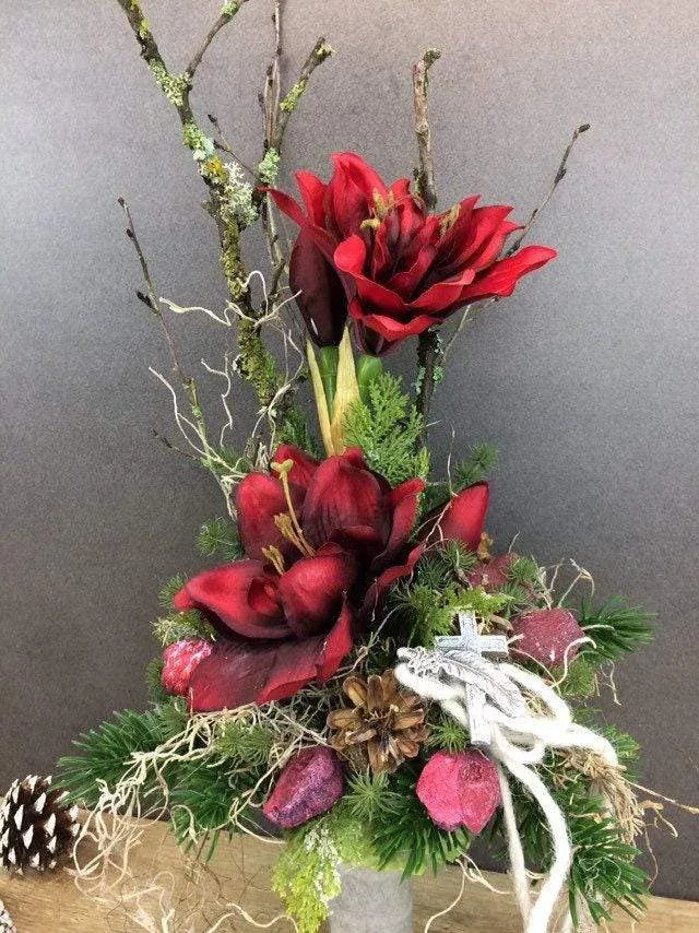 Seidenblumen Grabgesteck Amaryllis – Grabschmuck modern