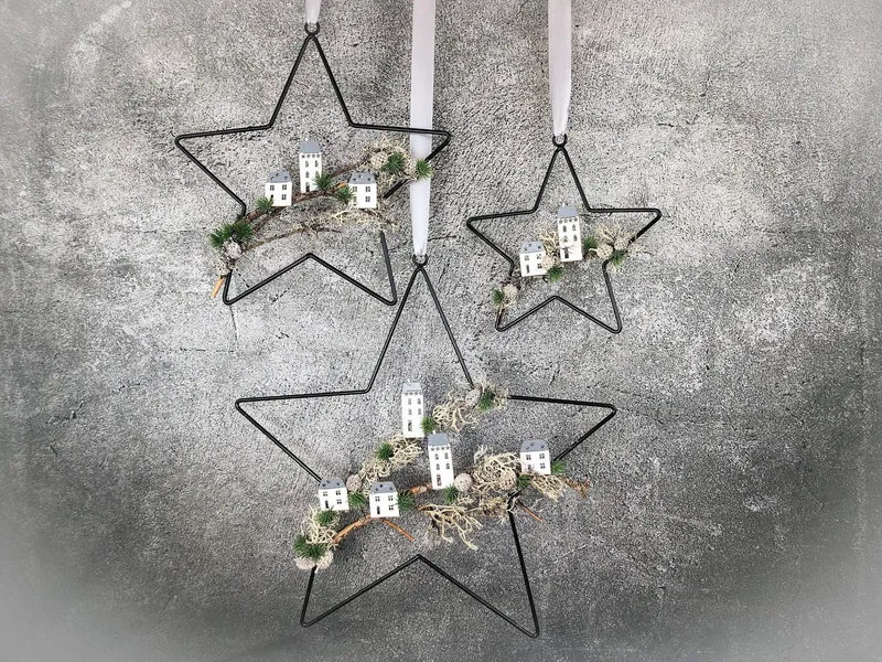 Weihnachtlicher Stern Fensterring Häuser – Größe & LED wählbar