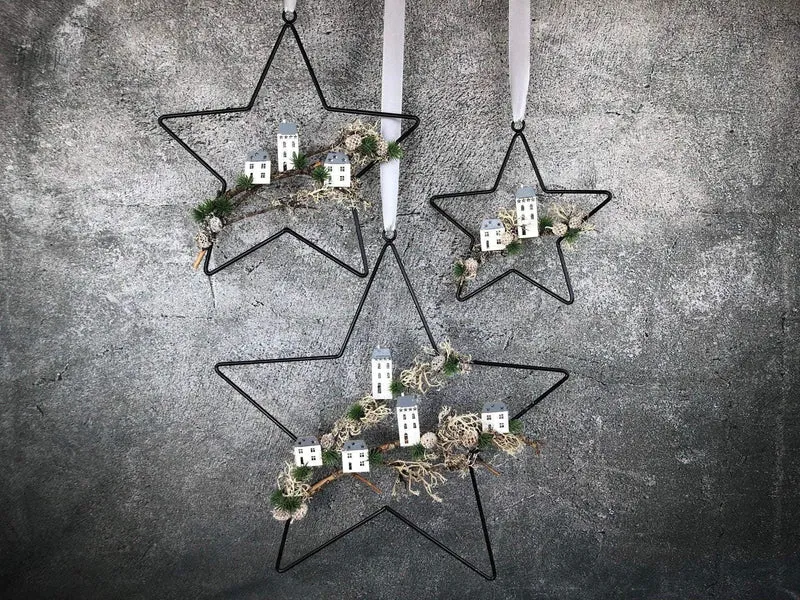Weihnachtlicher Stern Fensterring Häuser – Größe & LED wählbar
