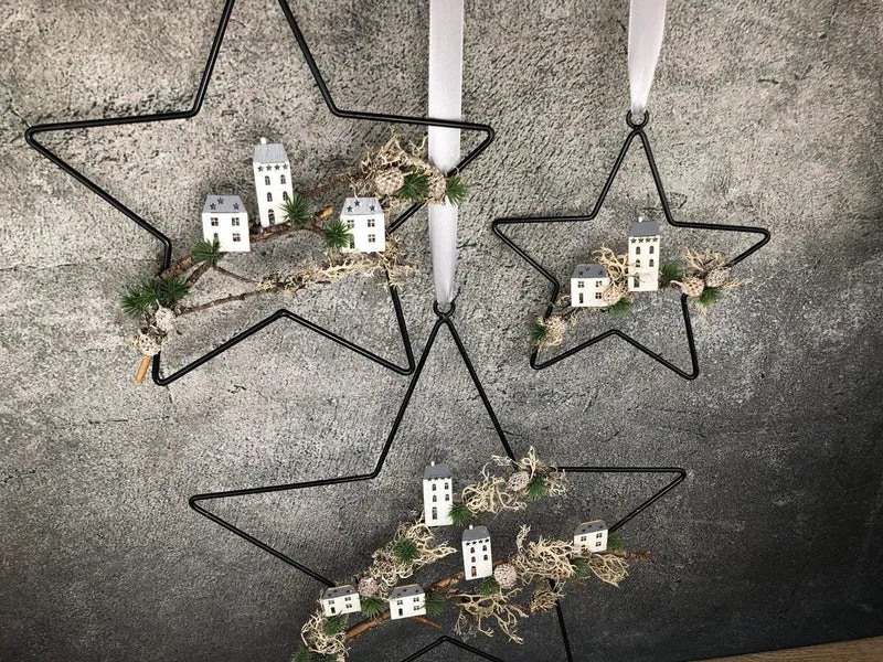 Weihnachtlicher Stern Fensterring Häuser – Größe & LED wählbar