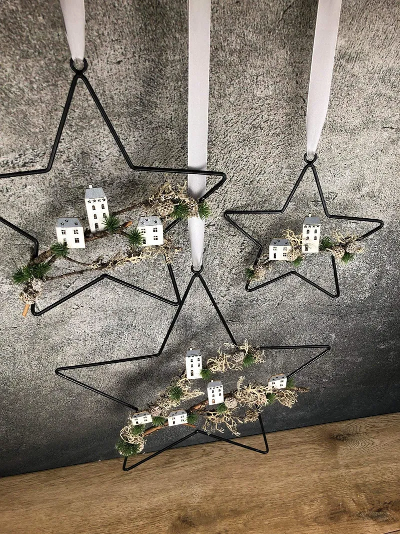Weihnachtlicher Stern Fensterring Häuser – Größe & LED wählbar