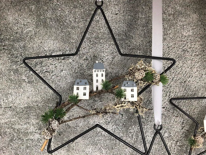 Weihnachtlicher Stern Fensterring Häuser – Größe & LED wählbar