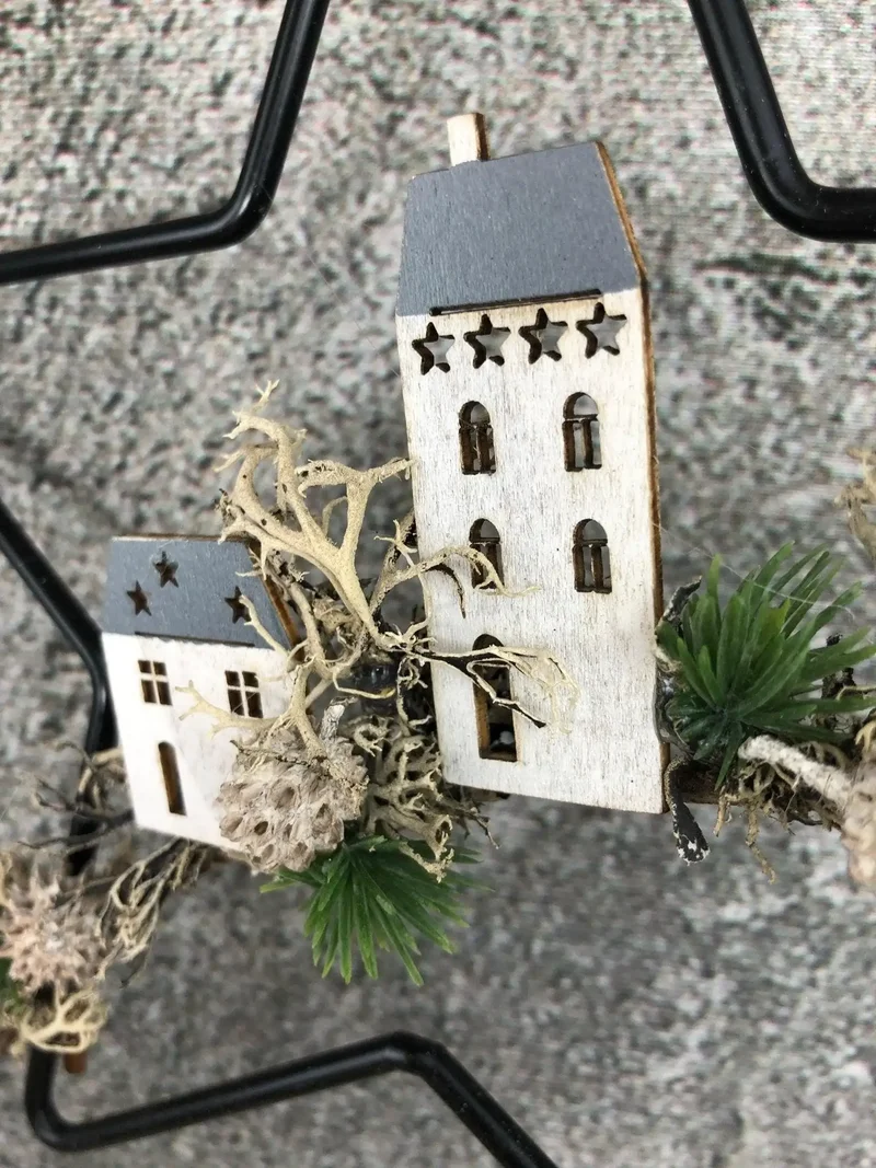 Weihnachtlicher Stern Fensterring Häuser – Größe & LED wählbar