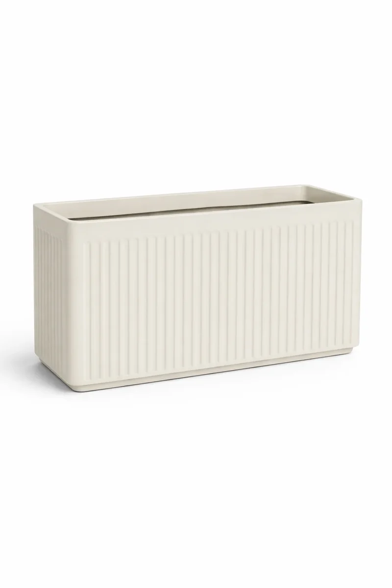 Rechteckiger Pflanzkübel Jort Seidenweiß aus Fiberglas