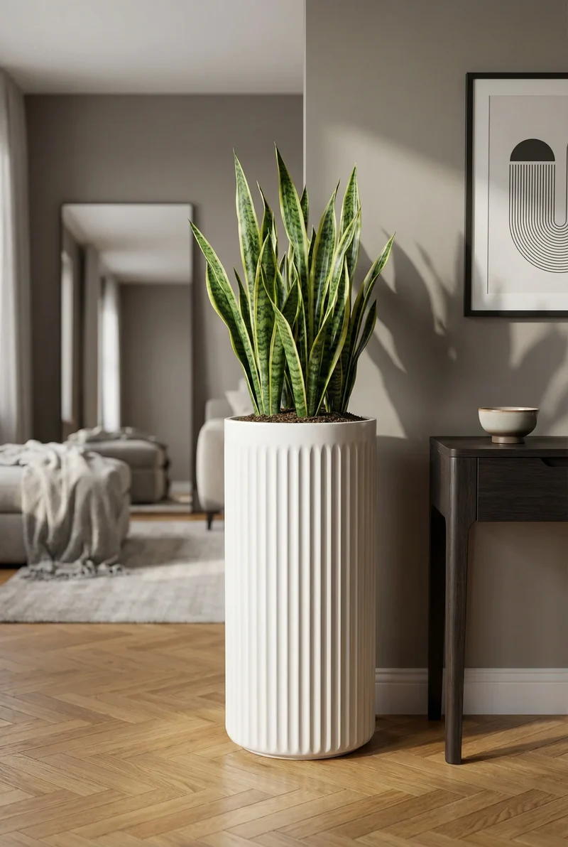 Blumentopf Turris Seidenweiß aus Fiberglas