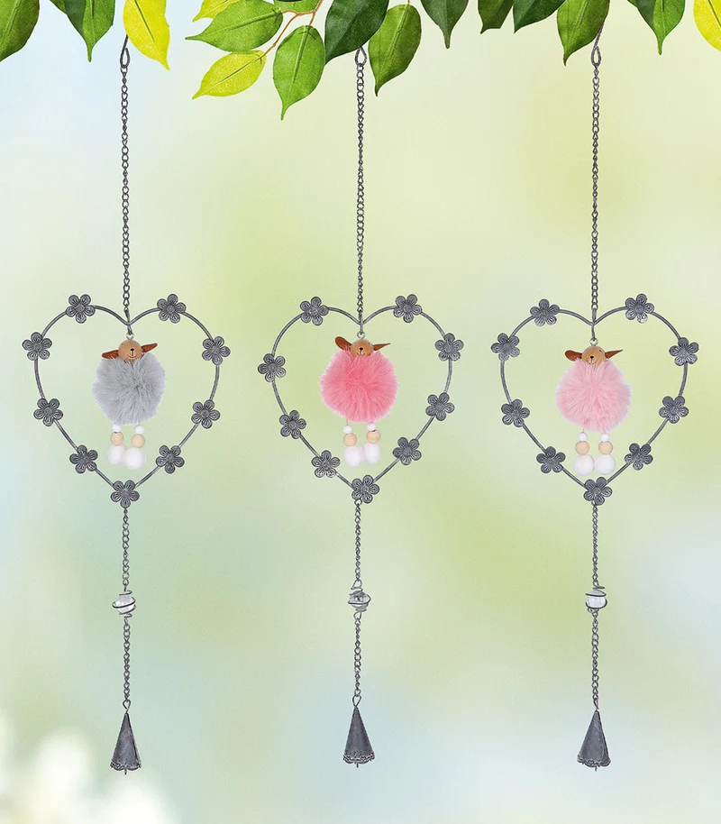 Gilde Metall Deko-Hänger Herz mit Schäfchen & Glöckchen – 63cm Landhaus Deko