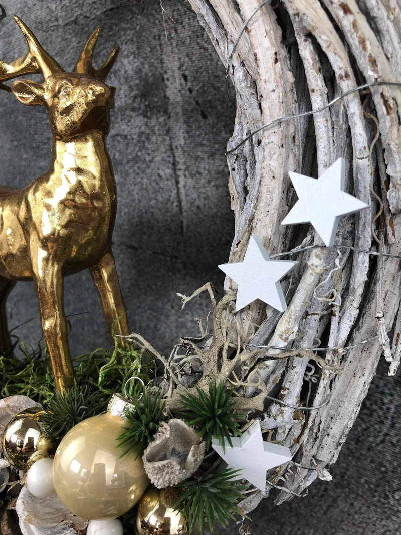 Türkranz Hirsch handgefertigt – Weihnachtsdeko mehrjährig