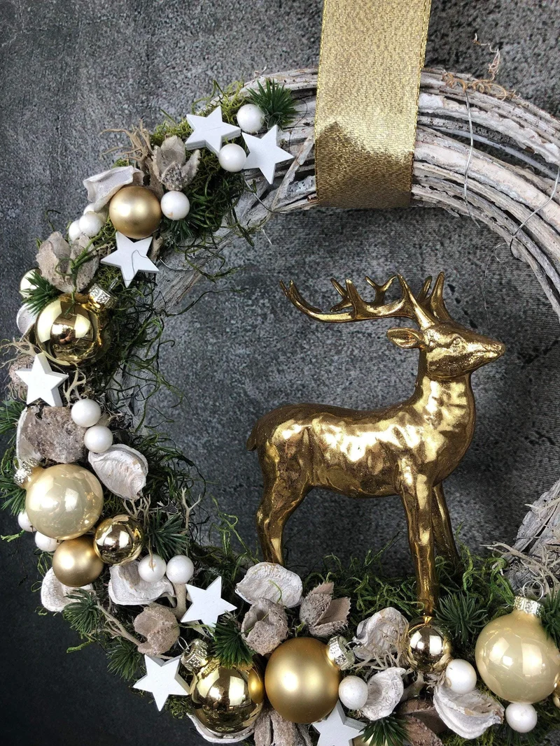 Türkranz Hirsch handgefertigt – Weihnachtsdeko mehrjährig