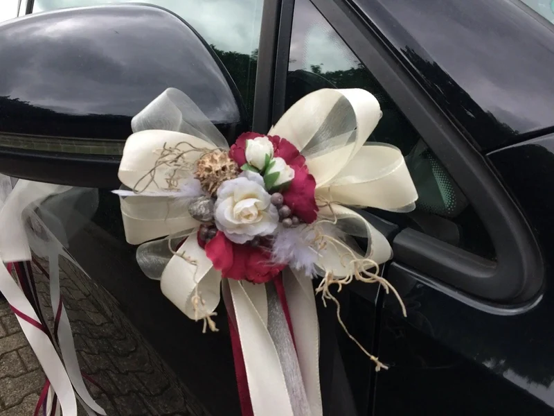 Brautauto Schmuck Schleifen 2er Set – Seidenblumen Hochzeit