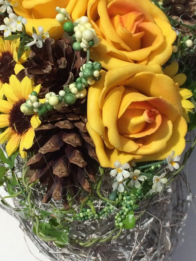 Seidenblumen Grabherz Sonnenblume – Grabdekoration handgefertigt