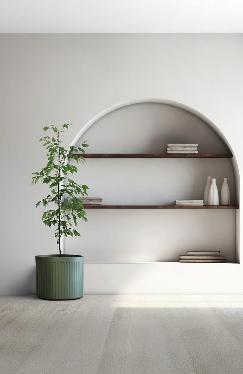 Blumentopf Turris Low Salbeigrün aus Fiberglas
