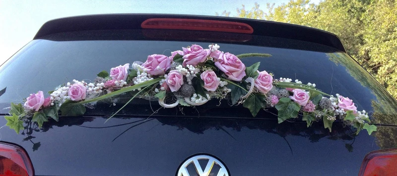 Brautauto Schmuck Hochzeit – Autogesteck aus Seidenblumen