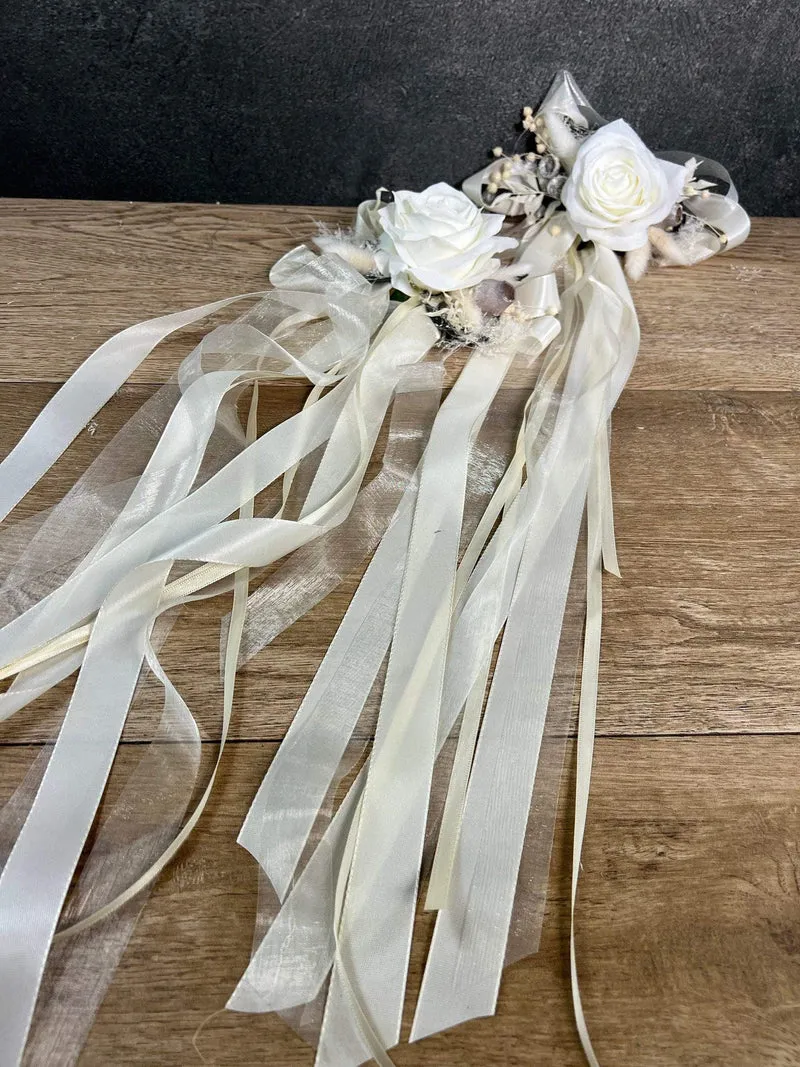 Hochzeit Autoschmuck Set 3-teilig – Seidenblumen Brautauto Schmuck – W