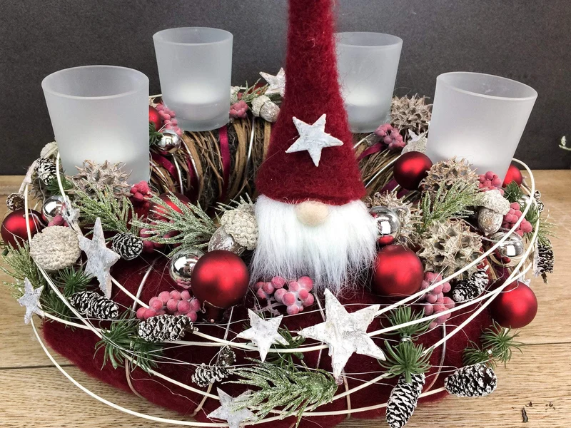 Adventskranz rund mit Wichtel – Gläser Variante langlebig