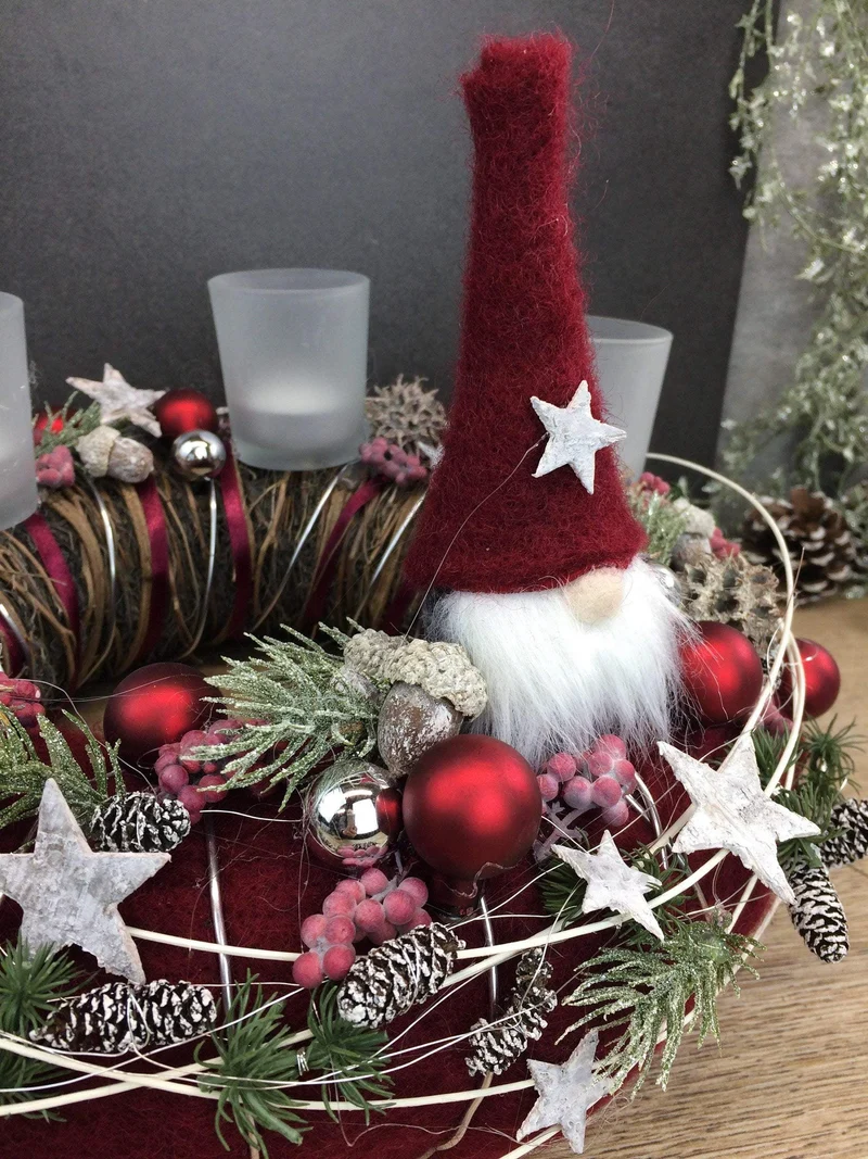 Adventskranz rund mit Wichtel – Gläser Variante langlebig