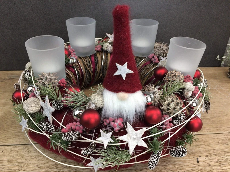 Adventskranz rund mit Wichtel – Gläser Variante langlebig