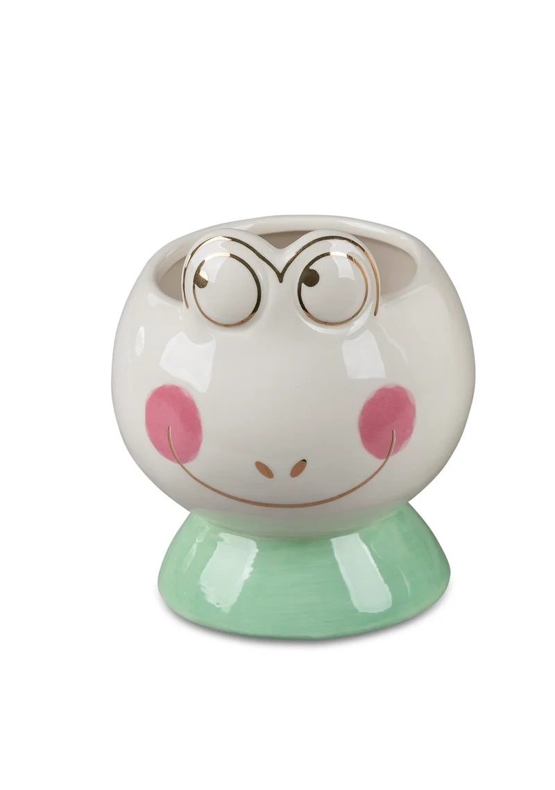 formano Kübel-Pflanzfrosch – Glasiertes Steingut, handbemalt, Höhe 15 cm