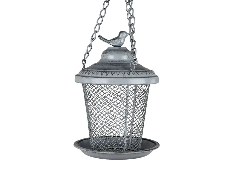 formano Vogel-Futterhaus hängend – Antik-graues Metall mit Vogel-Dekor, Ø 15 cm