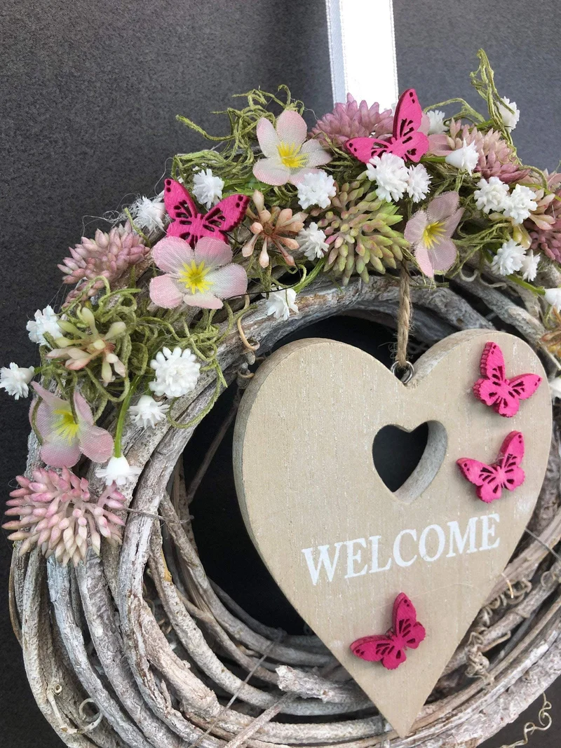 Türkranz Welcome – ganzjährige Seidenblumen Haustürdekoration – Wunsch