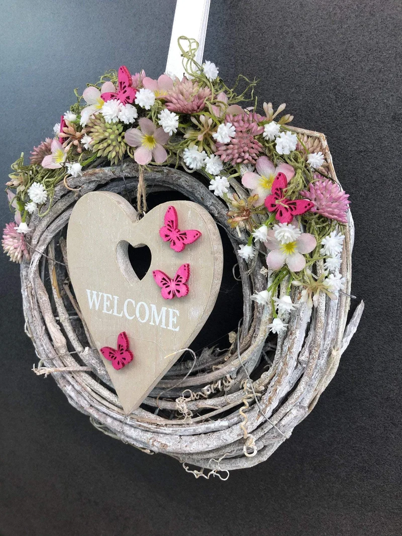 Türkranz Welcome – ganzjährige Seidenblumen Haustürdekoration – Wunsch