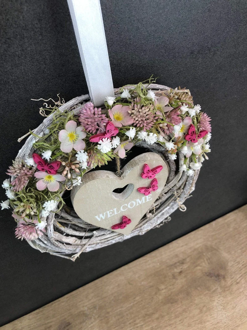 Türkranz Welcome – ganzjährige Seidenblumen Haustürdekoration – Wunsch