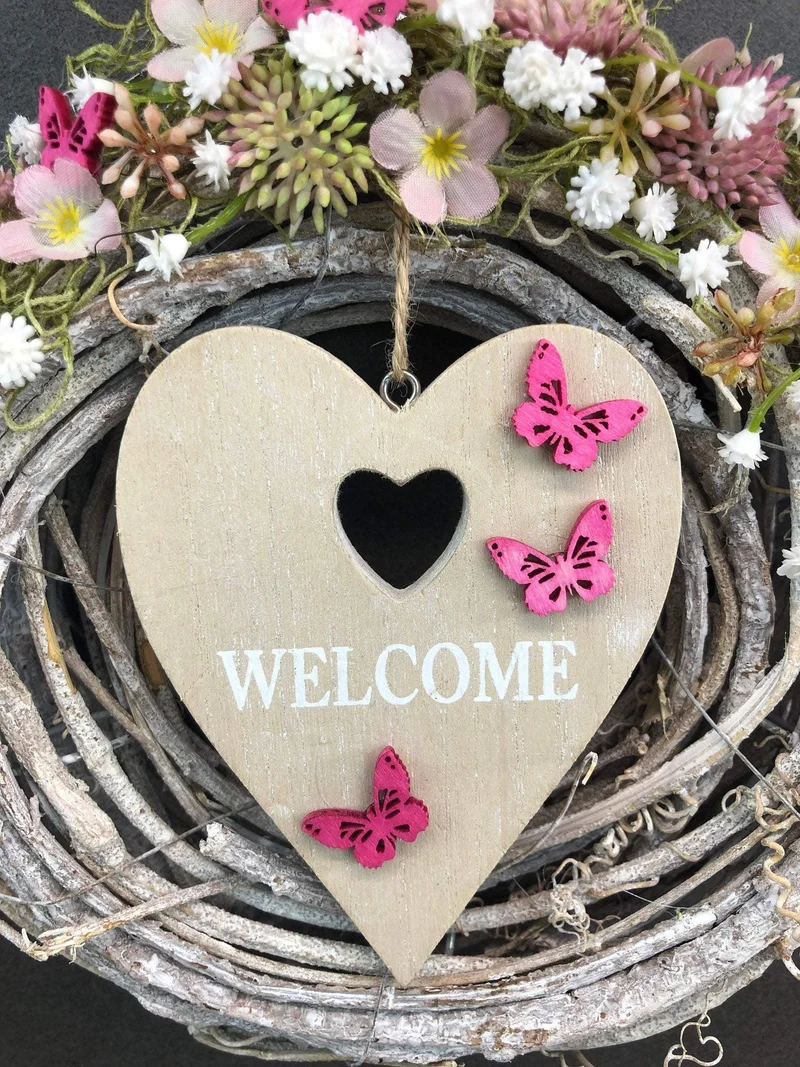 Türkranz Welcome – ganzjährige Seidenblumen Haustürdekoration – Wunsch