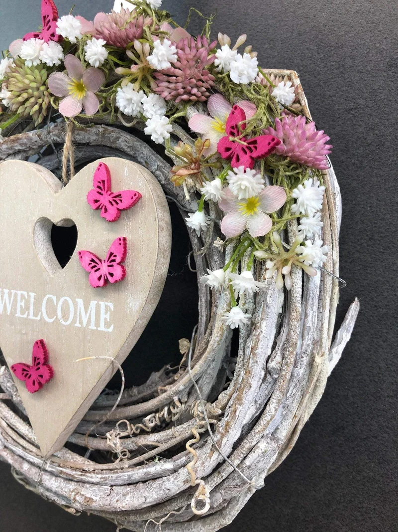 Türkranz Welcome – ganzjährige Seidenblumen Haustürdekoration – Wunsch