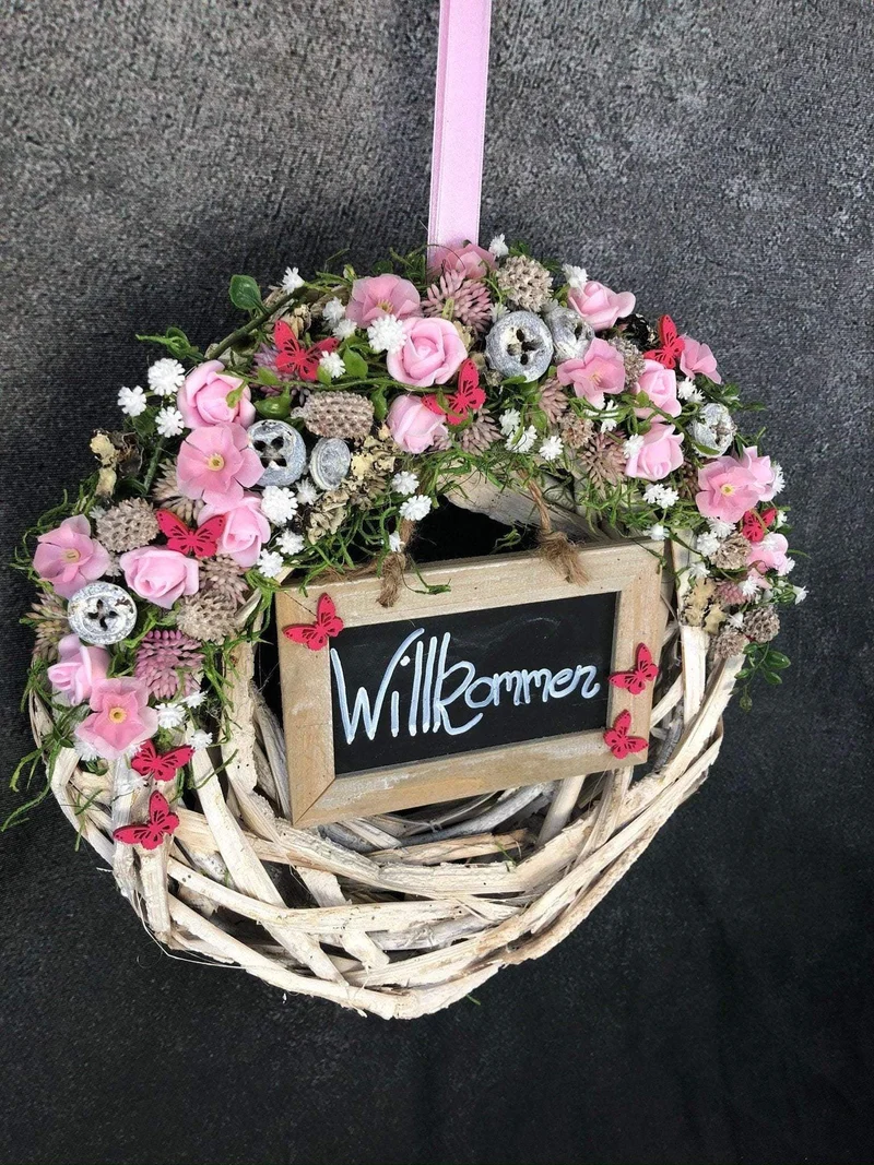 Seidenblumen Welcome Türkranz – handgefertigte Türdeko langlebig – Wun