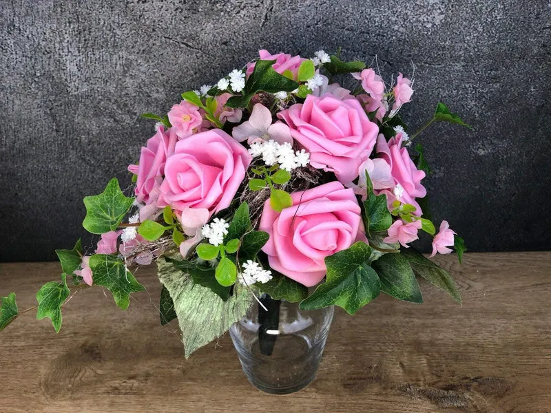Grabgesteck Rose handgefertigt – Seidenblumen Grabdekoration