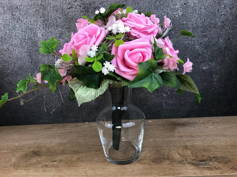 Grabgesteck Rose handgefertigt – Seidenblumen Grabdekoration