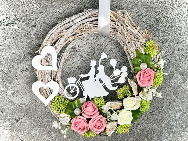 Türkranz ganzjährig Rose 20cm Seidenblumen – Haustürdeko handgefertigt