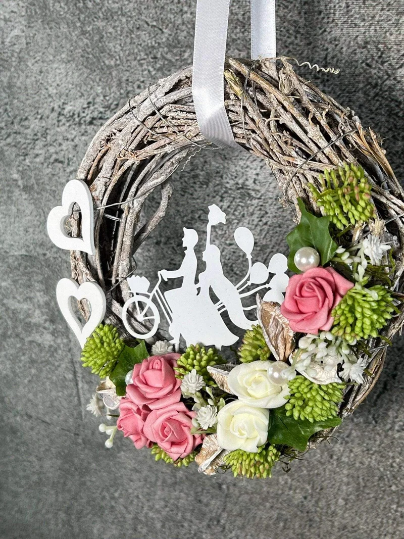 Türkranz ganzjährig Rose 20cm Seidenblumen – Haustürdeko handgefertigt