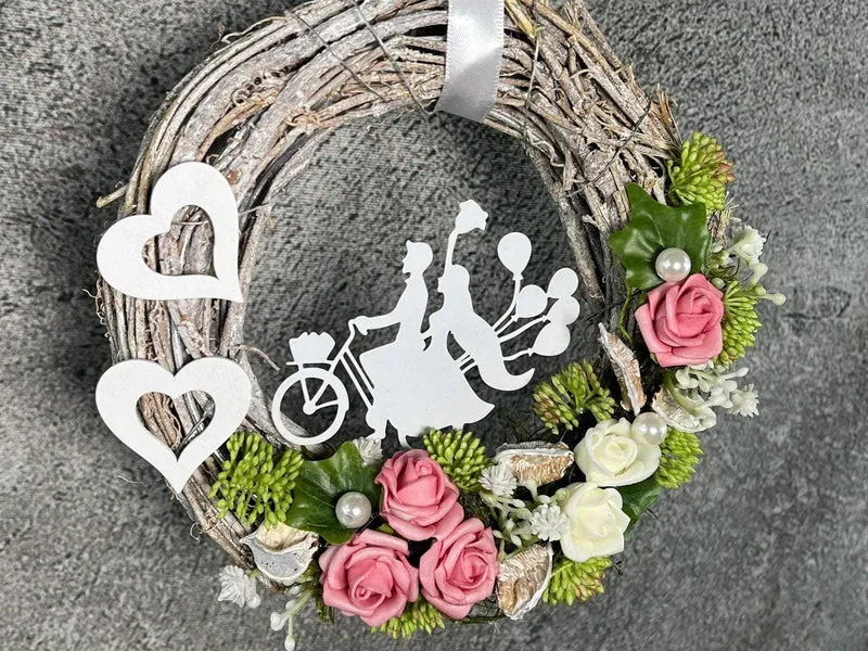 Türkranz ganzjährig Rose 20cm Seidenblumen – Haustürdeko handgefertigt