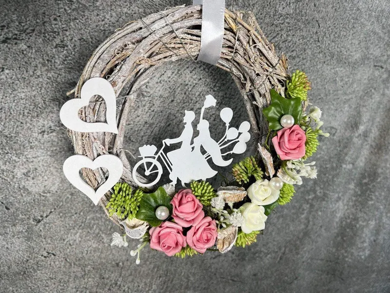 Türkranz ganzjährig Rose 20cm Seidenblumen – Haustürdeko handgefertigt
