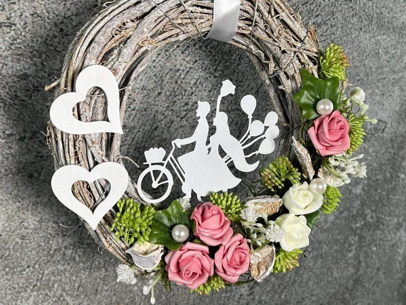Türkranz ganzjährig Rose 20cm Seidenblumen – Haustürdeko handgefertigt