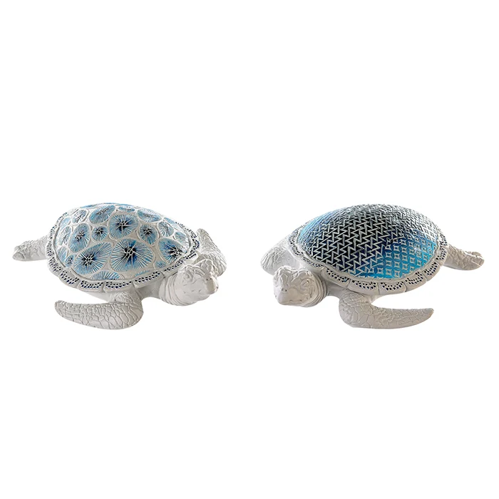 Gilde Schildkröten-Set „Maritim“ 2er Set – Polystone, Blau-Weiß, 23,5 cm