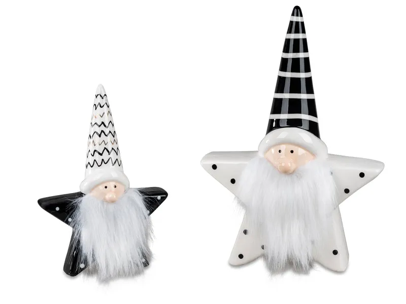 formano Deko-Sterne „Weihnachtsmann“ 2er Set – Steingut, Schwarz-Weiß, 17 & 23 cm