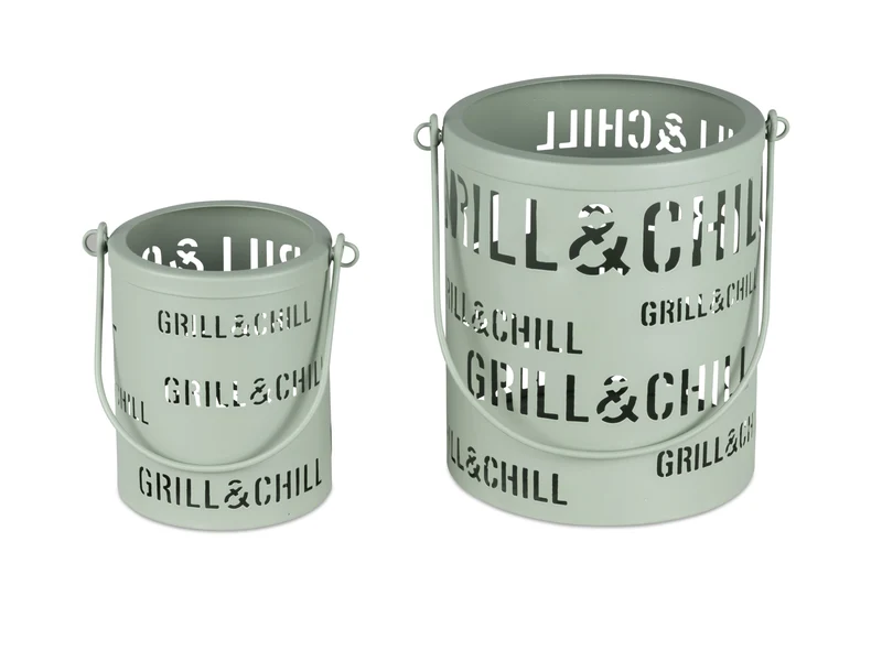 formano Metall-Windlicht „Grill & Chill“ – Matt-Grün mit Durchbruch-Motiv, in 2 Größen