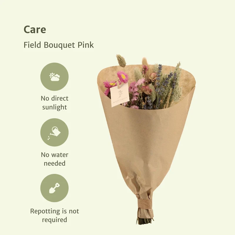 Dried flowers - Field Bouquet Pink - Dried bouquet - 35cm - Ø15