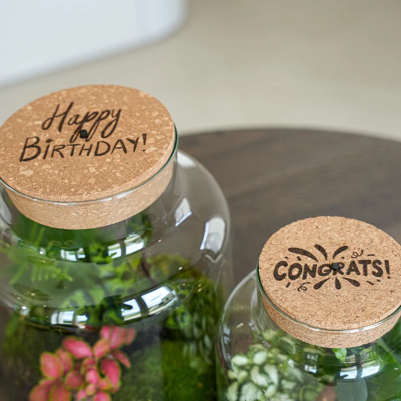 Engraved LED cork lid - 'HAPPY BIRTHDAY' - Custom text - Available in 3 sizes
