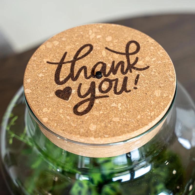 Engraved LED cork lid - 'THANK YOU' - Custom text - Available in 3 sizes
