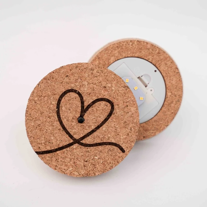 Engraved LED cork lid - 'LOVE' - Heart icon - Available in 3 sizes
