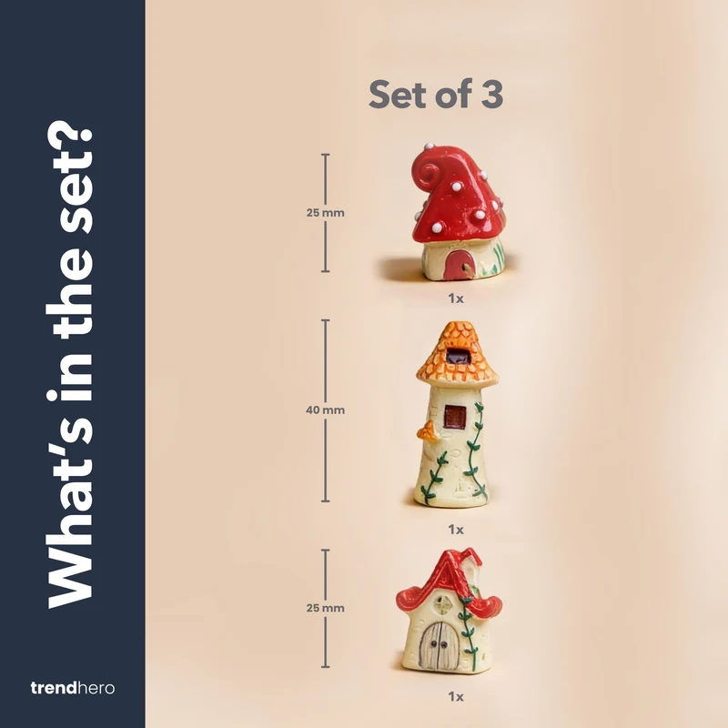 Fairy Village - Decorative Miniature Houses - 3 pcs - ↑ 1 - 3 cm