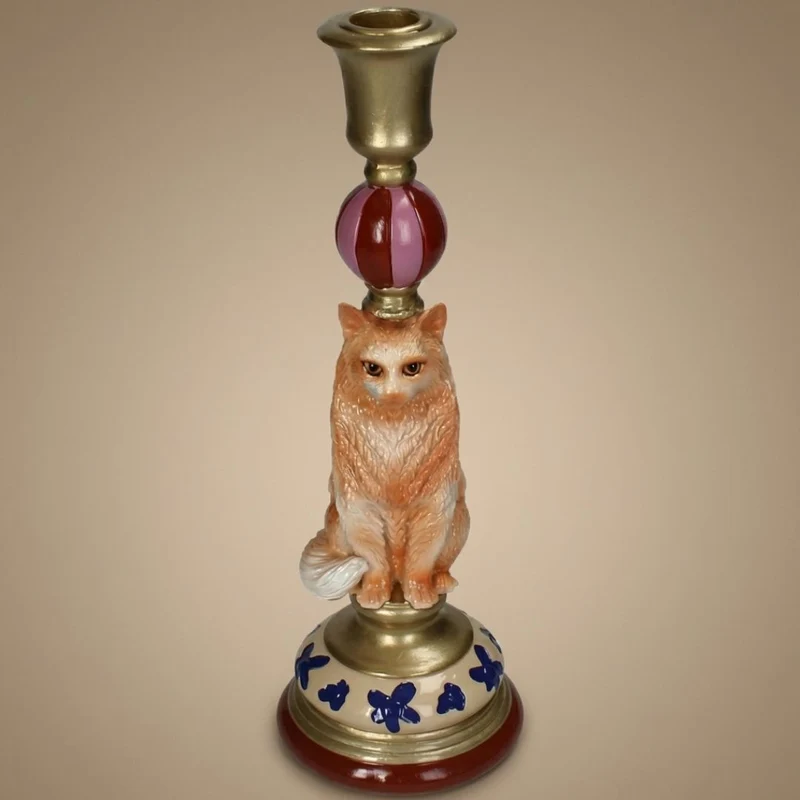 Cat Candle Holder Polyresin Ø9,5 ↑27 cm