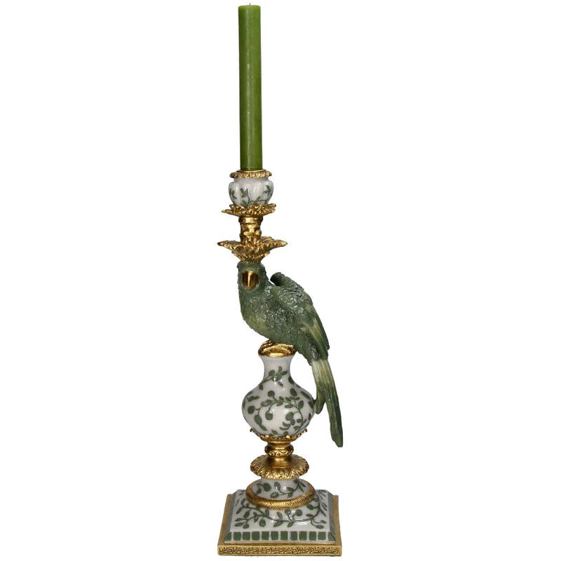 Bird Polyresin Candle Holder Green 13x13x39cm