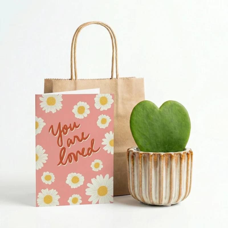 Gift set - Love Set - Heart plant, pot, love card & gift bag