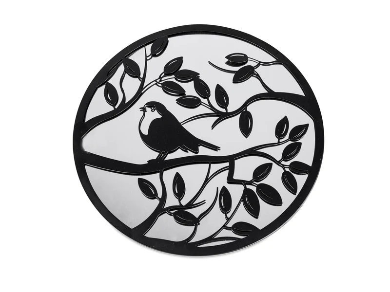 formano Wandspiegel mit Vogel-Motiv – Schwarz mattes Metall, Ø 40 cm, Moderne Wanddeko